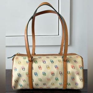Dooney & Bourke Vintage Barrel Bag with multi-color DB monogram print